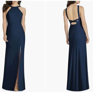 NWT Dessy Collection Dress Cutaway Shoulder Crepe Column Midnight Blue Size 4